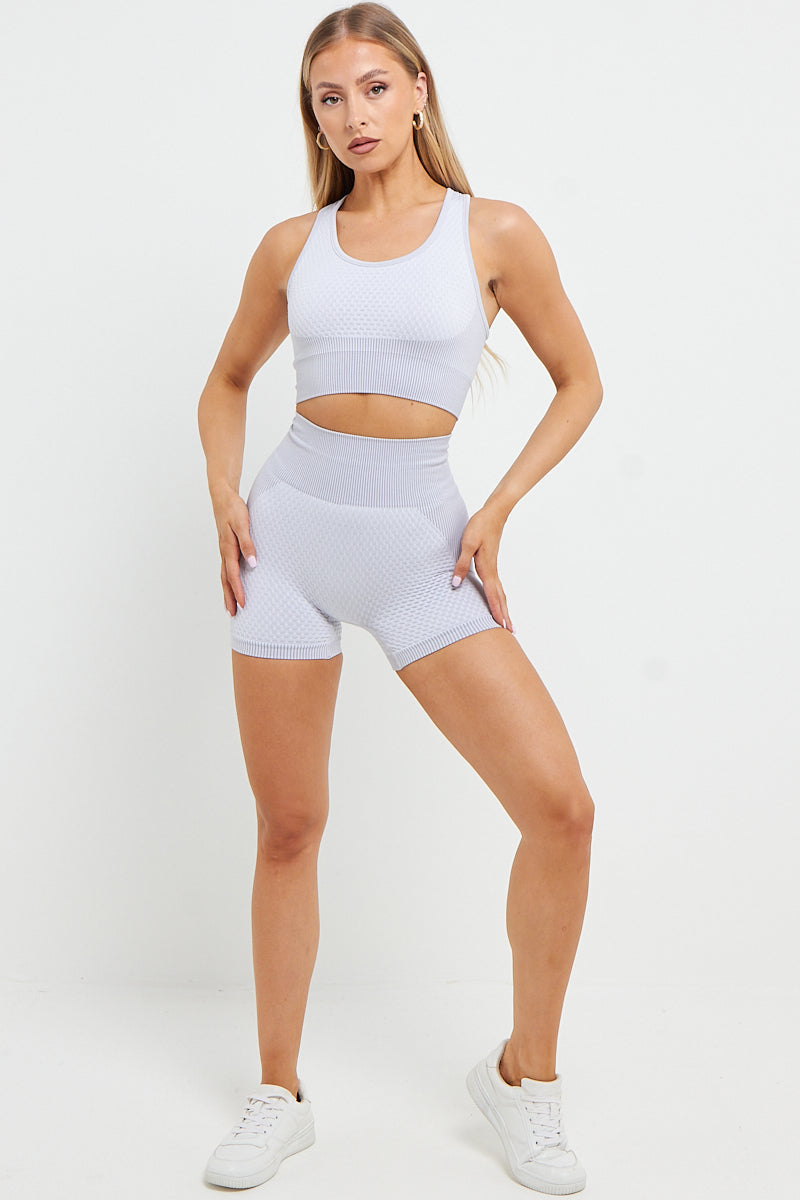 Grey Textured Active Gym Shorts & Top Set - Melina - Storm Desire