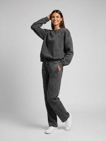 Acid Wash Oversized Crucifix Embroidered Set - Violette