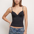 Sculpt corset camisole in black, V-neck with slim spaghetti straps.