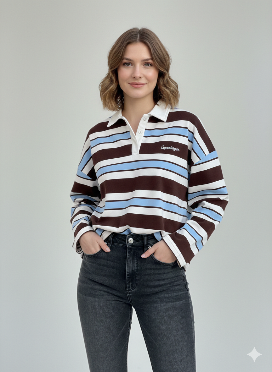 Rugby Collar Stripe Sweatshirt - Elodie