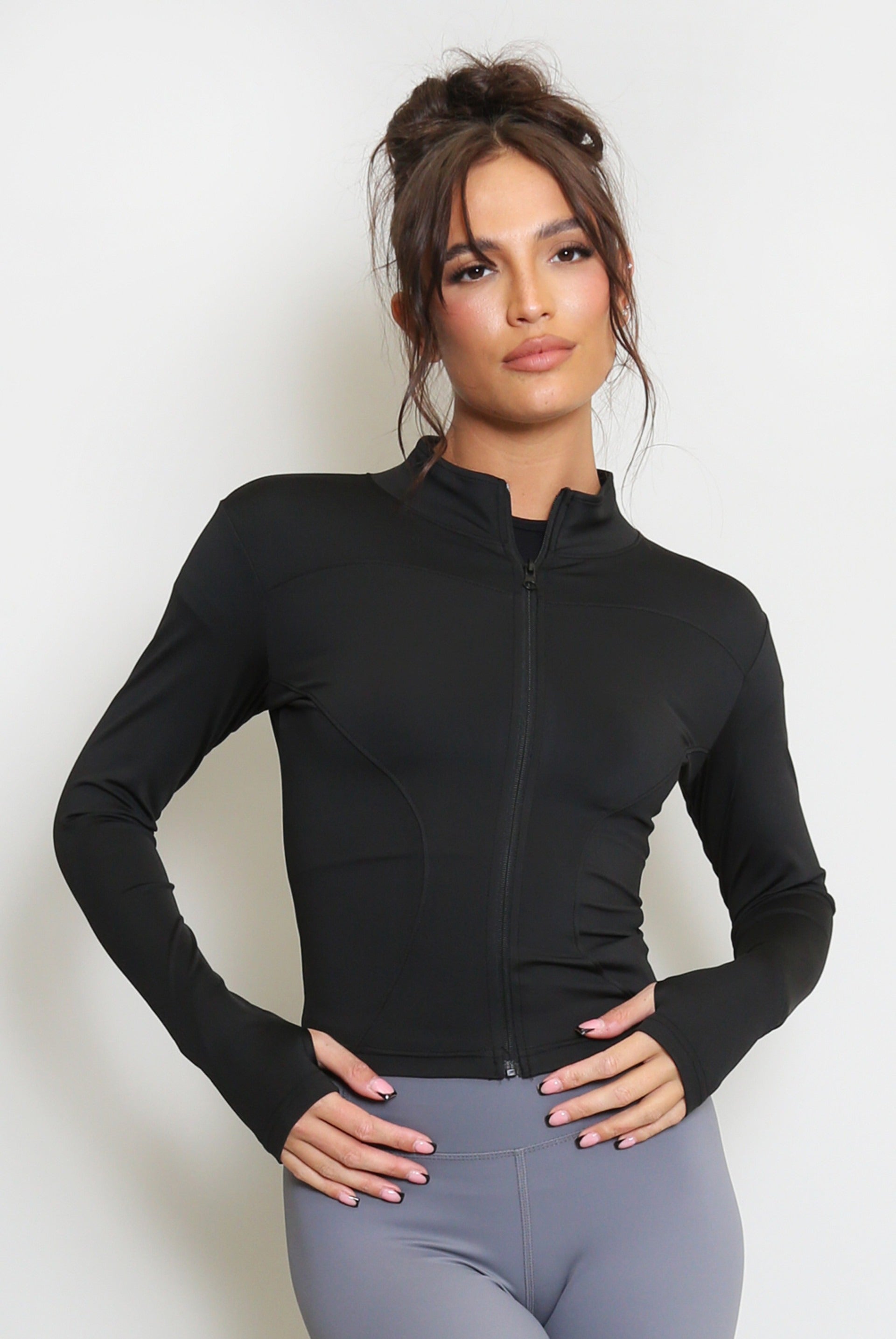 Black Fitted Energy Long Sleeve Gym Top - Mila - Storm Desire