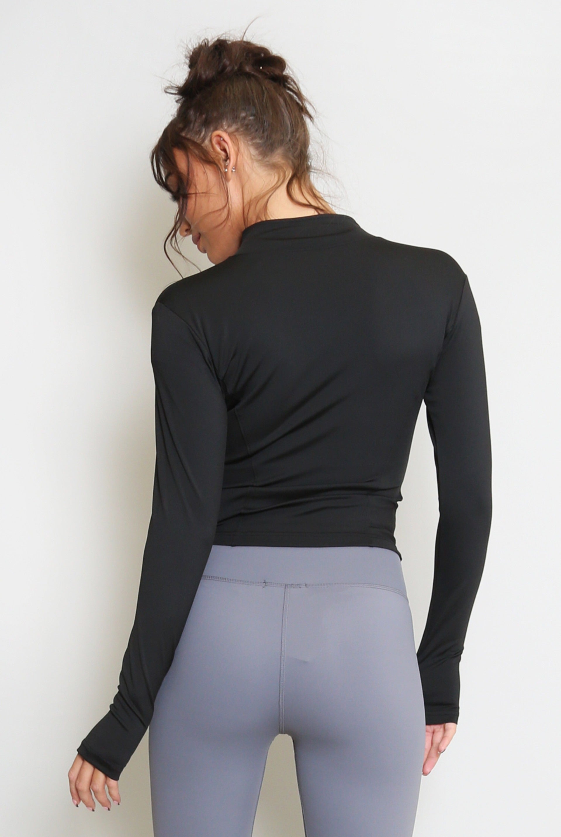 Black Fitted Energy Long Sleeve Gym Top - Mila - Storm Desire