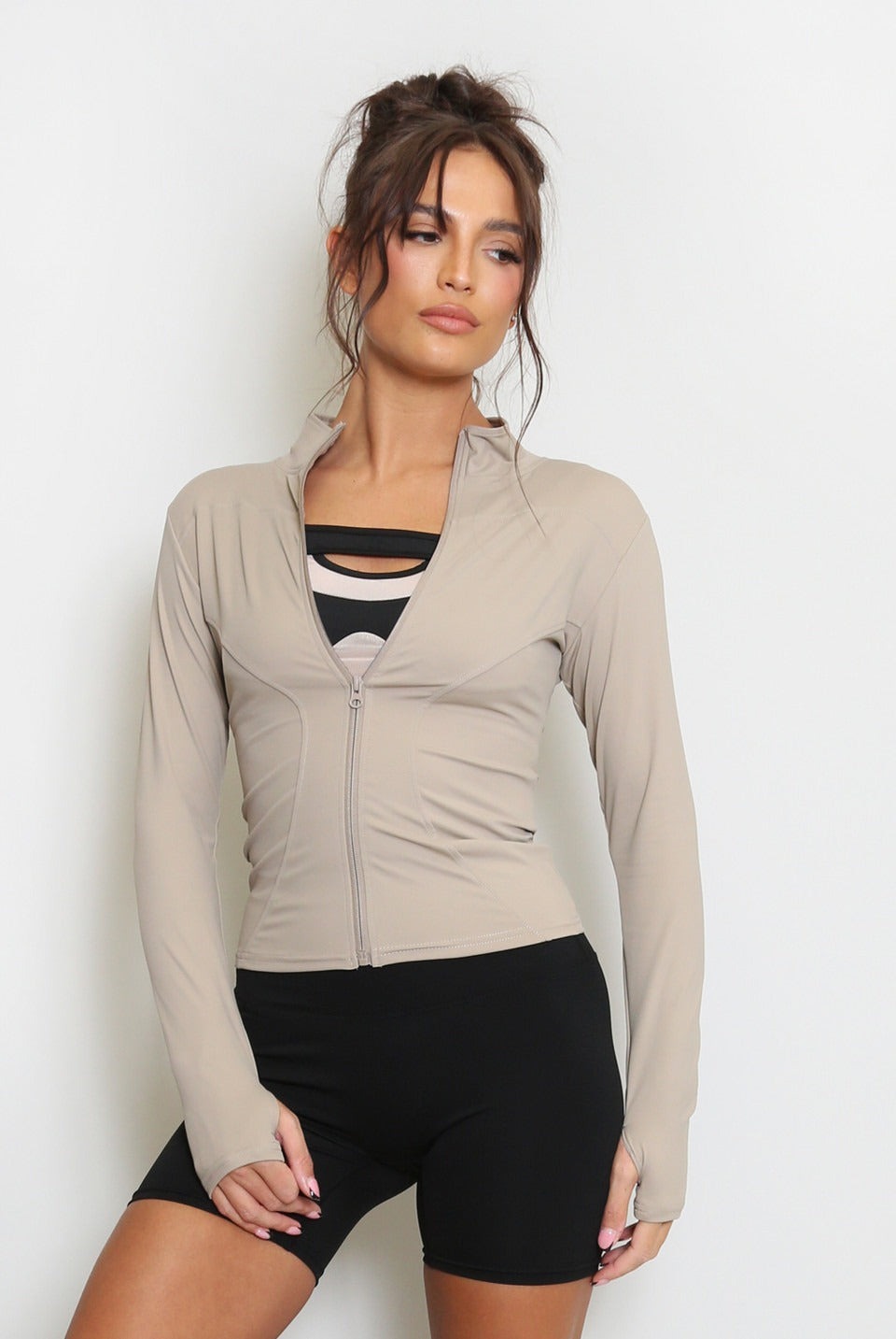 Stone Fitted Energy Long Sleeve Gym Top - Mila - Storm Desire