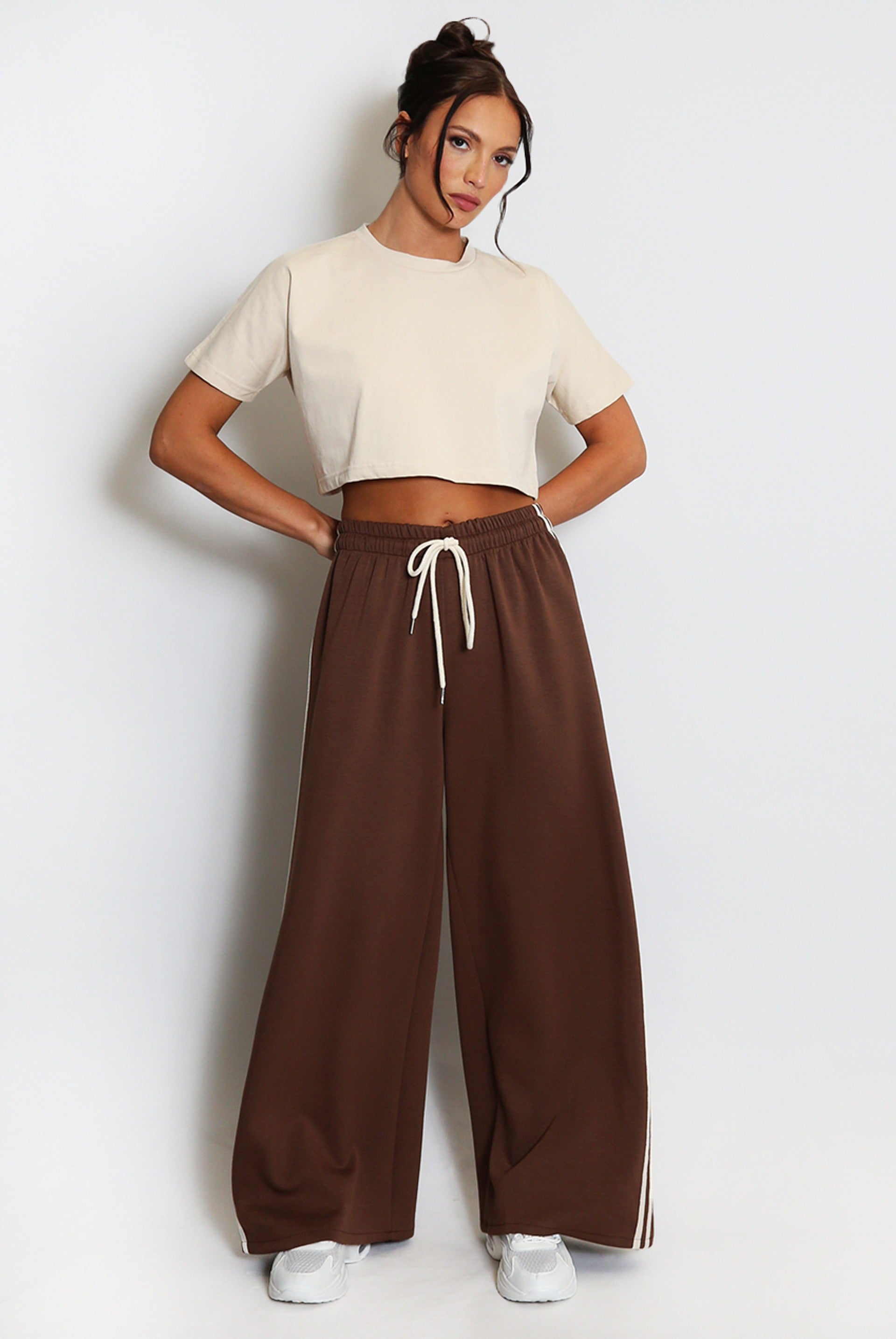 Wide Leg Side Stripe Trousers - Ivey