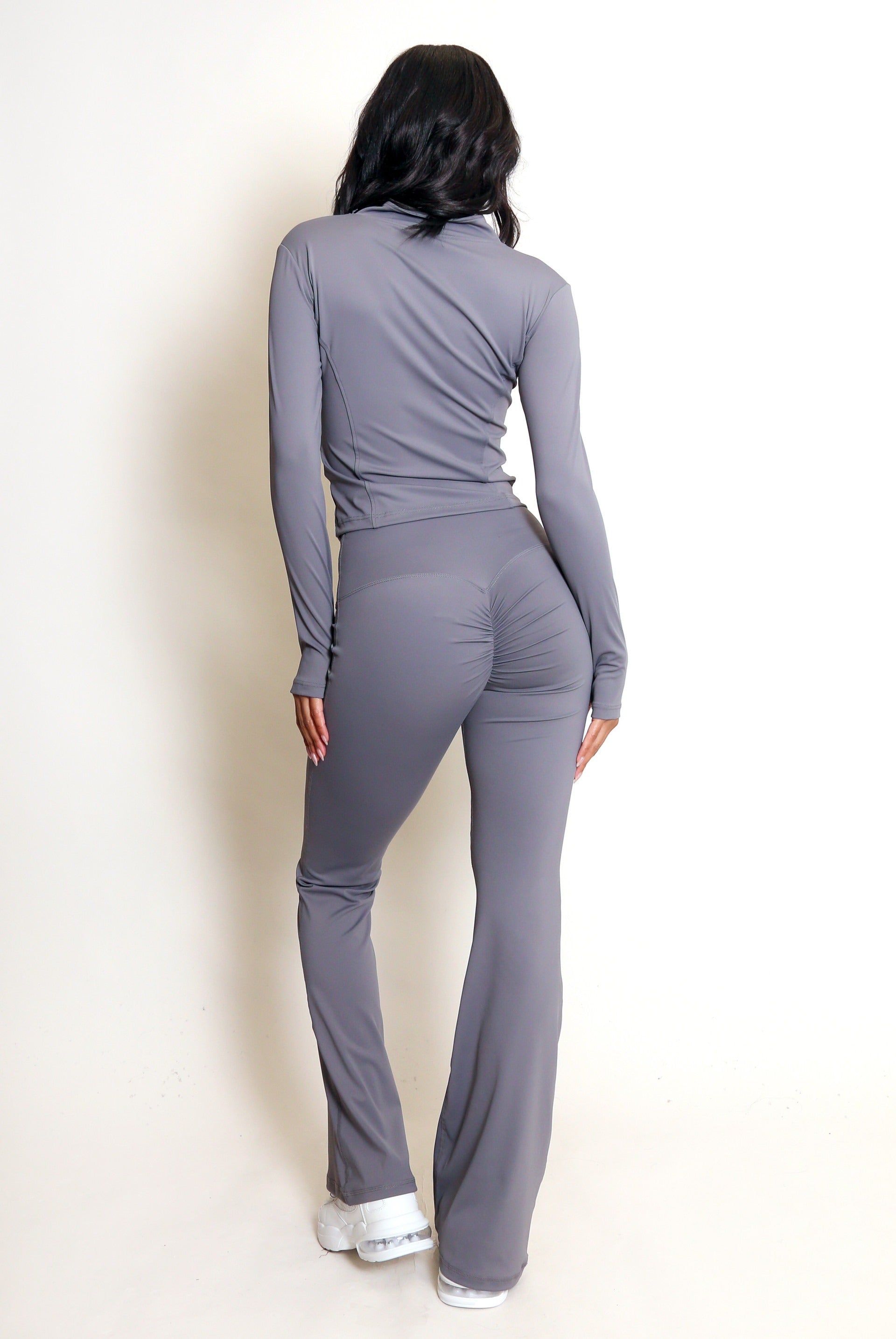 New Colour Active Zip Top And Push Up Flare Trouser Set - Hayden - Storm Desire
