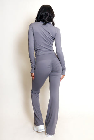 New Colour Active Zip Top And Push Up Flare Trouser Set - Hayden - Storm Desire