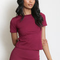 Crew neck active t-shirt in dark wine red, short sleeves, fitted athletic fit.