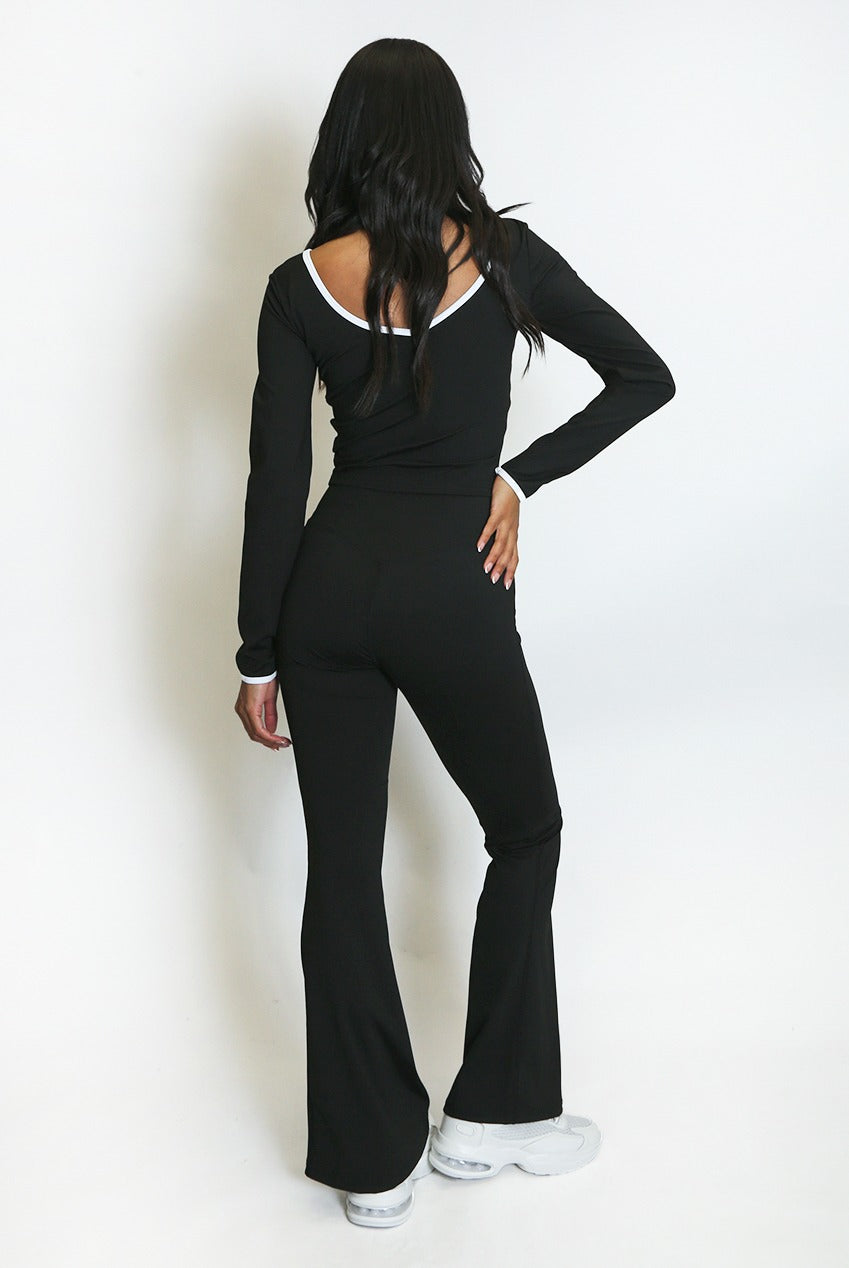Contrast Edge Top and Flare Hem Trouser Set - Katelyn
