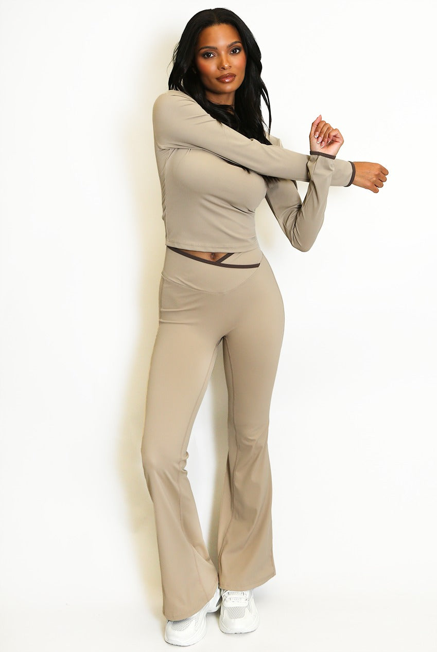 Contrast Edge Top and Flare Hem Trouser Set - Katelyn
