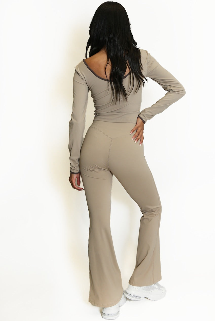 Contrast Edge Top and Flare Hem Trouser Set - Katelyn