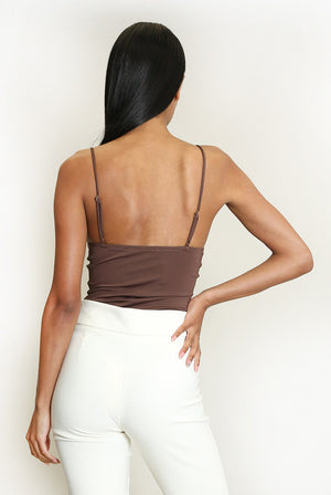 Sculpt corset camisole in brown, open back with thin adjustable straps.