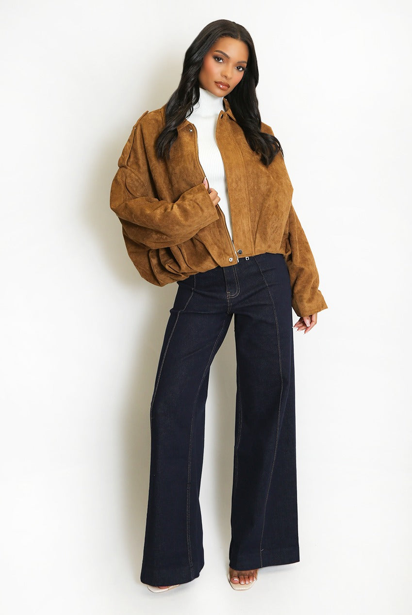 Oversized Faux Suede Jacket - Ashlyn