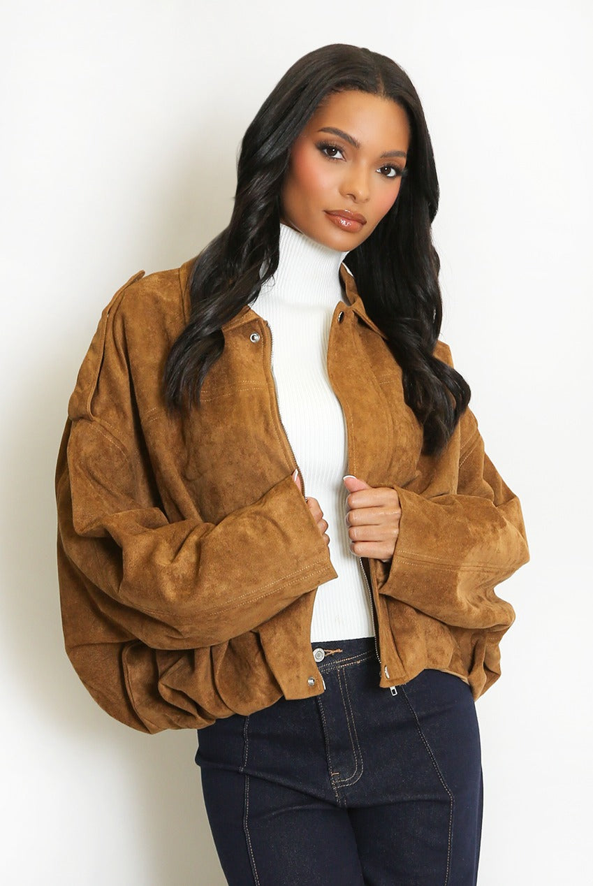 Oversized Faux Suede Jacket - Ashlyn