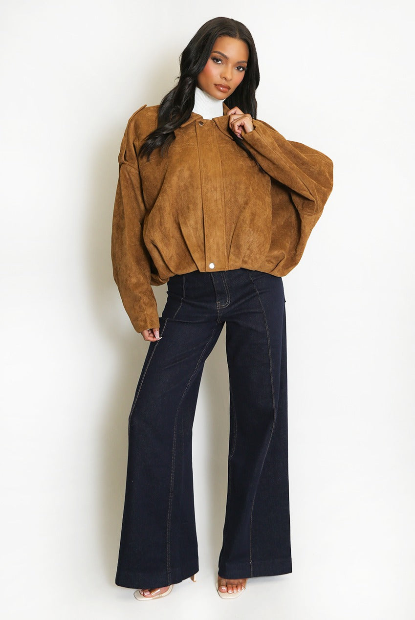 Oversized Faux Suede Jacket - Ashlyn