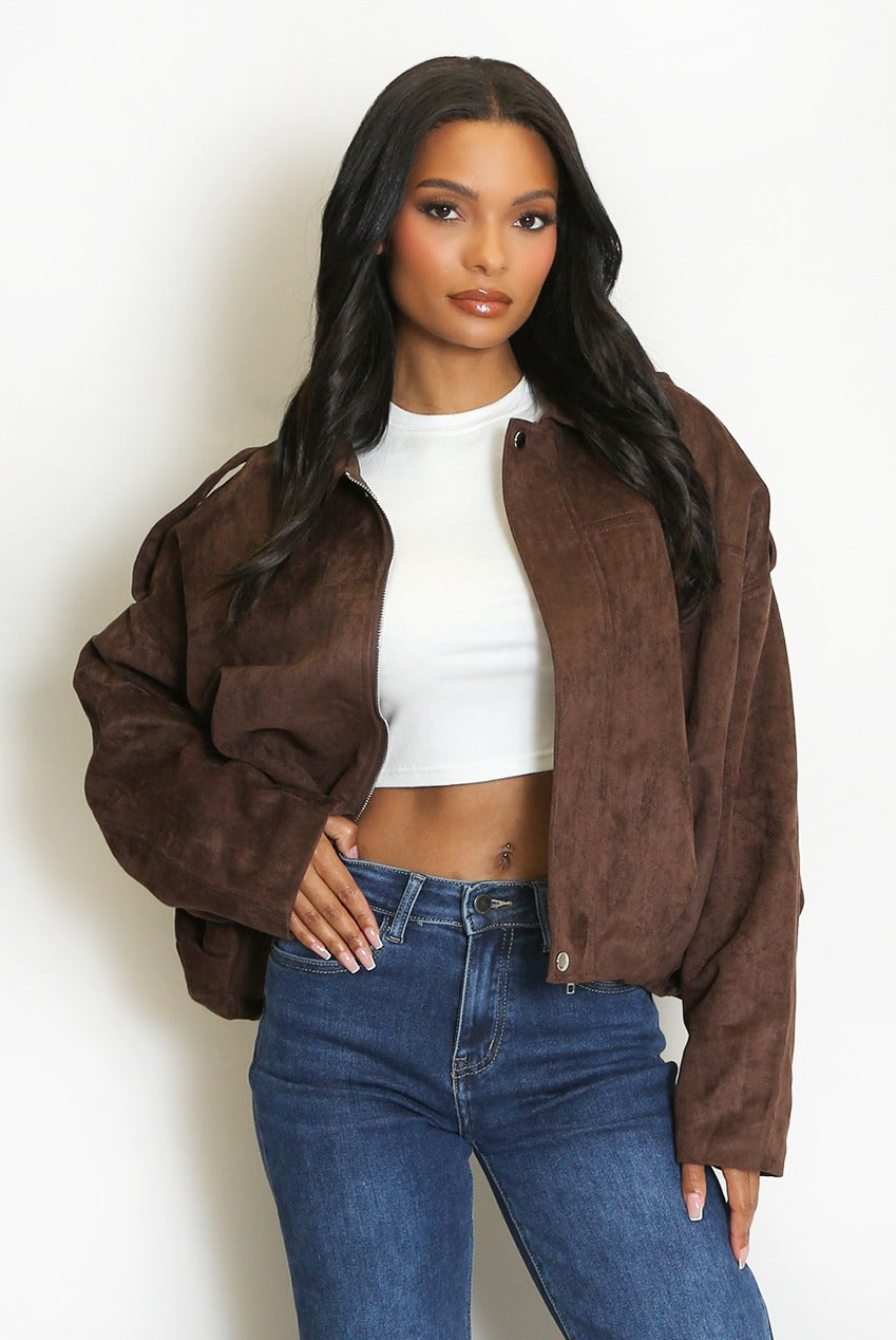 Oversized Faux Suede Jacket - Ashlyn