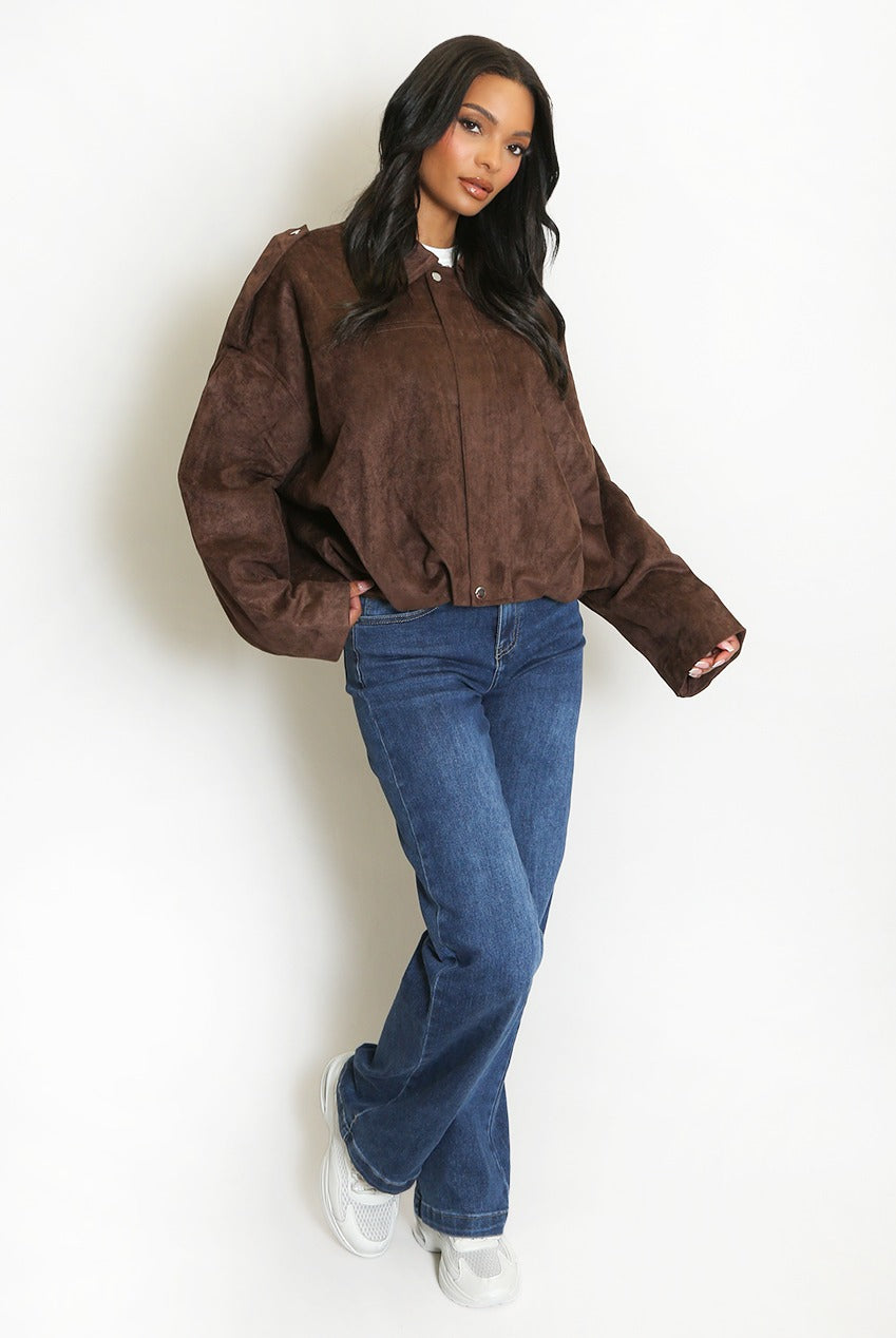 Oversized Faux Suede Jacket - Ashlyn