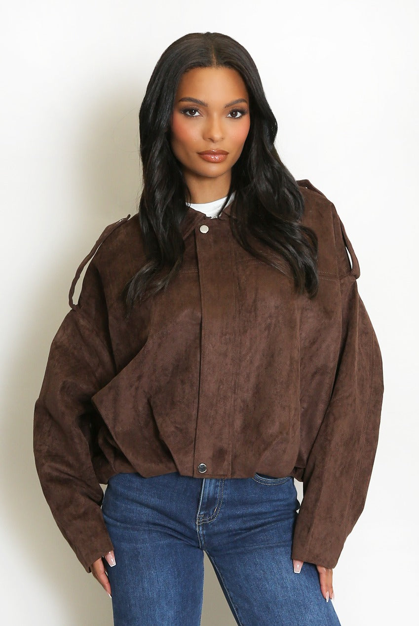 Oversized Faux Suede Jacket - Ashlyn