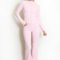 Contrast Lining Zip Top and Flare Hem Trouser Set - Elia