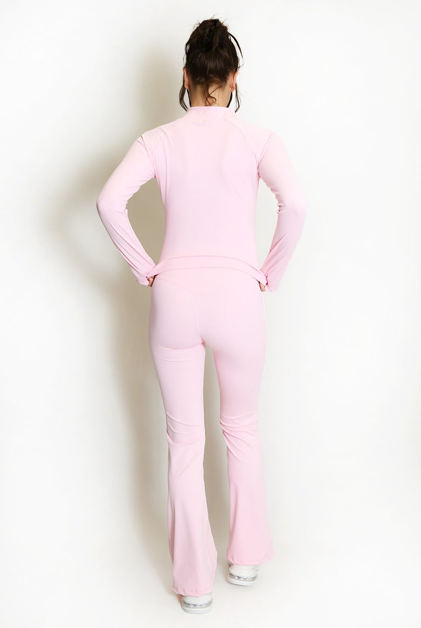 Contrast Lining Zip Top and Flare Hem Trouser Set - Elia