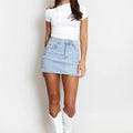 Denim Blue Studded Mini Skirt -  Myrna