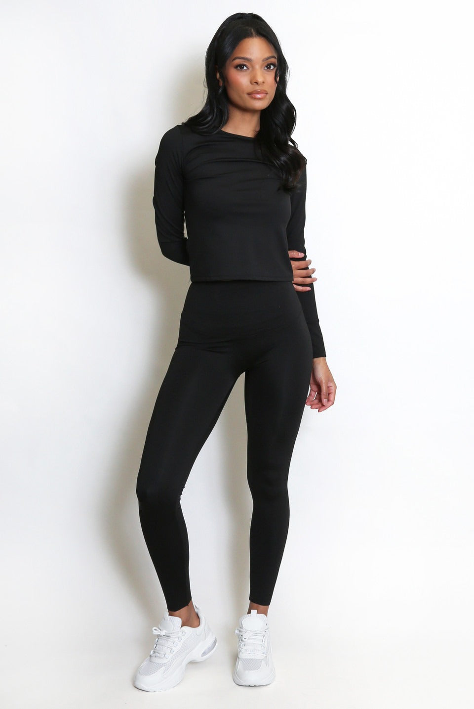 Black Full Sleeve Active Gym Top And Leggings Set - Lauren - Storm Desire