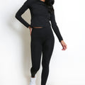 Black Full Sleeve Active Gym Top And Leggings Set - Lauren - Storm Desire