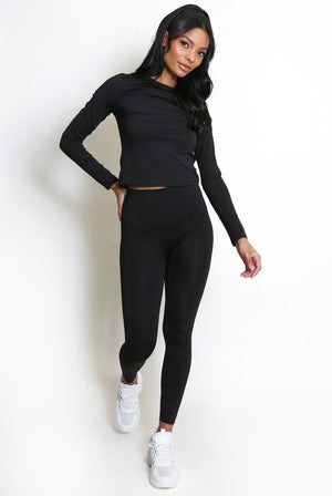 Black Full Sleeve Active Gym Top And Leggings Set - Lauren - Storm Desire
