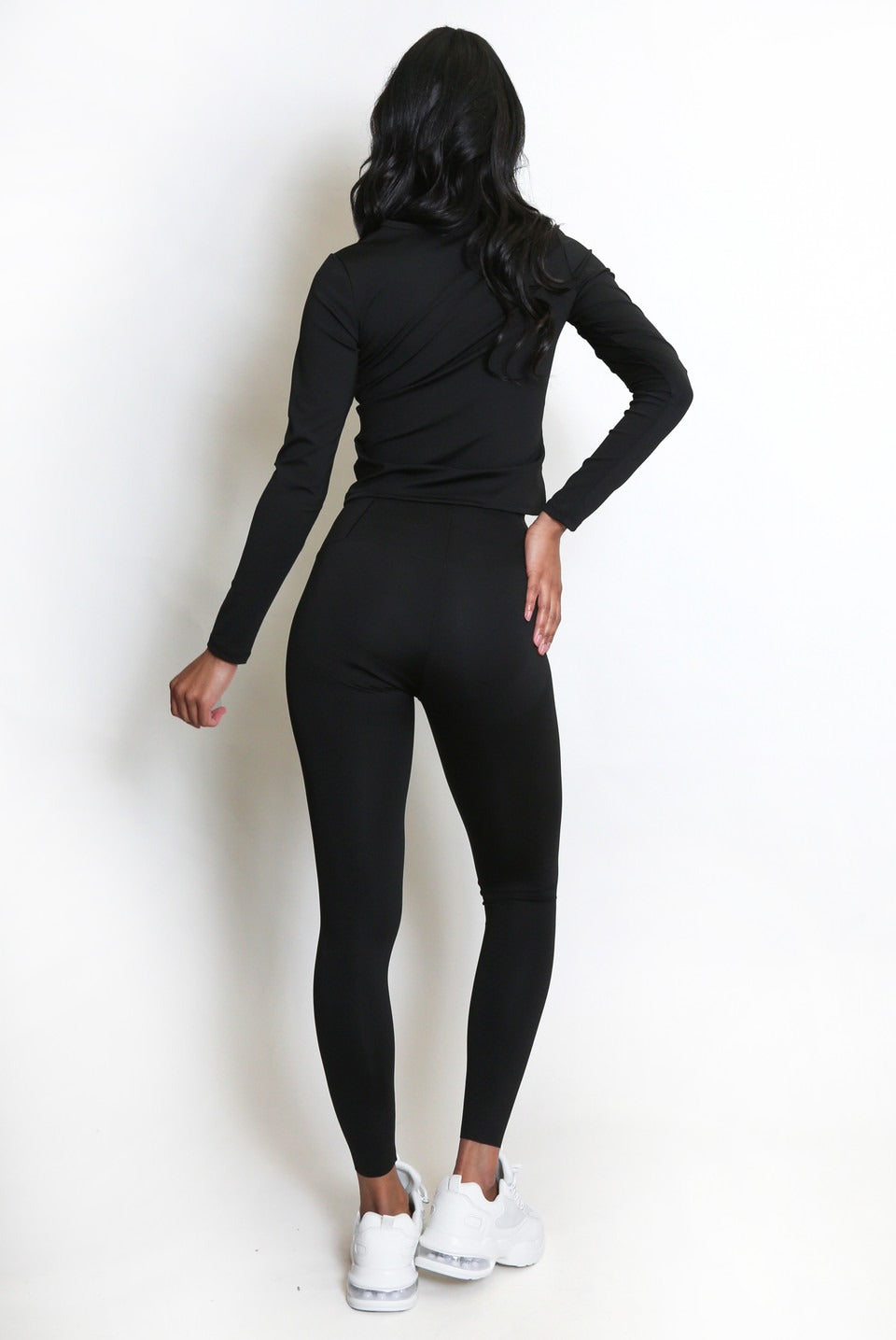 Black Full Sleeve Active Gym Top And Leggings Set - Lauren - Storm Desire