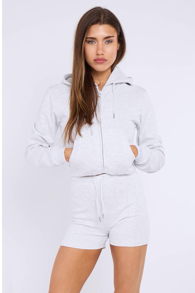 Hooded Crop Top & Shorts Set - Michaela - Storm Desire