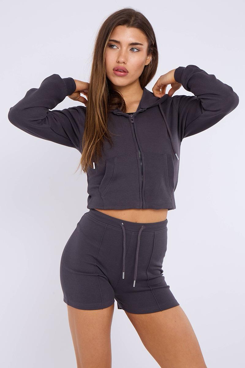 Hooded Crop Top & Shorts Set - Michaela - Storm Desire