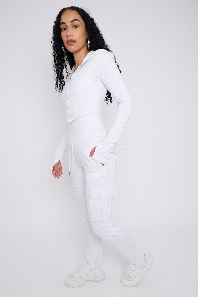 Utility Pocket Crop Zip Top & Flare Jogger Set - Isabel - Storm Desire