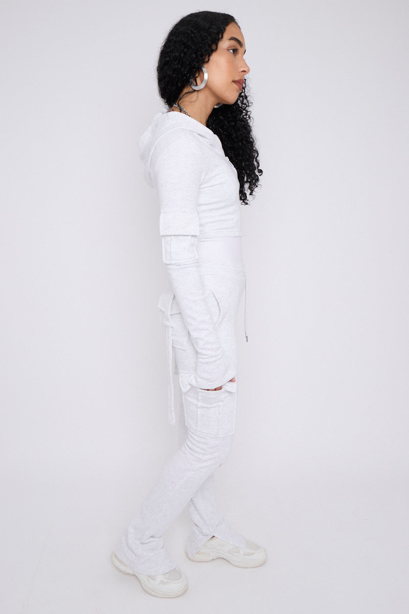 Utility Pocket Crop Zip Top & Flare Jogger Set - Isabel - Storm Desire