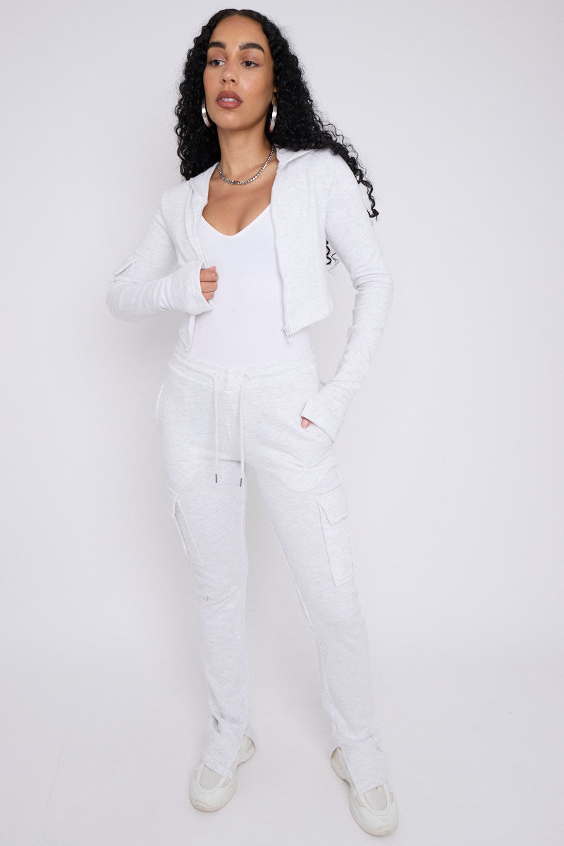 Utility Pocket Crop Zip Top & Flare Jogger Set - Isabel - Storm Desire