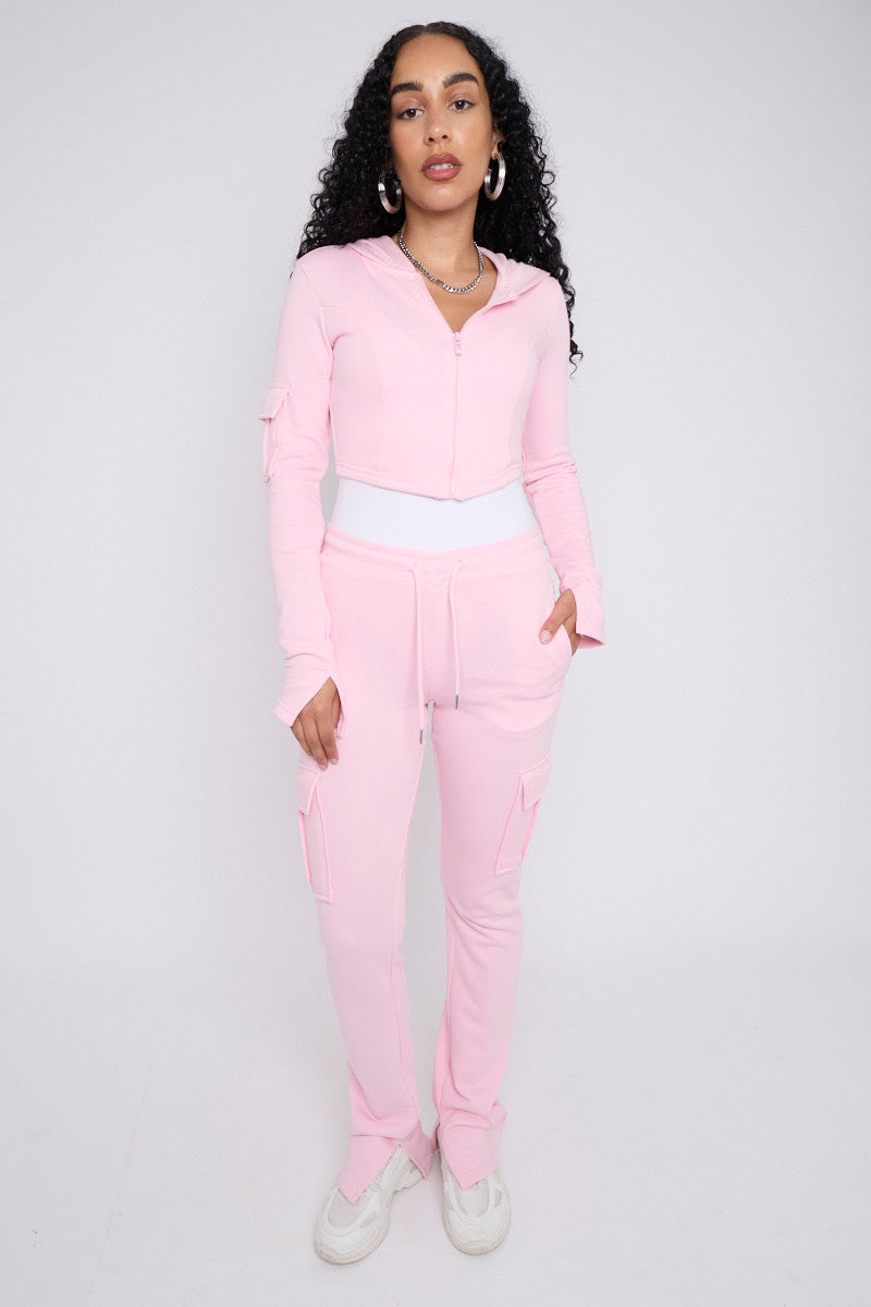 Utility Pocket Crop Zip Top & Flare Jogger Set - Isabel - Storm Desire
