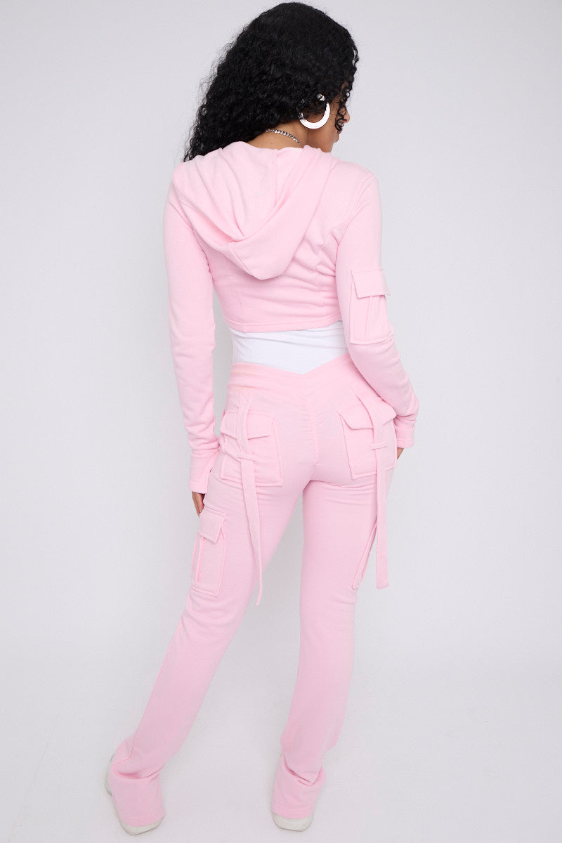 Utility Pocket Crop Zip Top & Flare Jogger Set - Isabel - Storm Desire