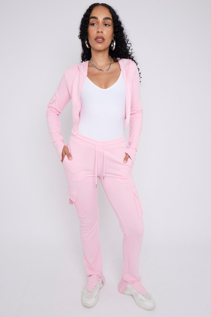 Utility Pocket Crop Zip Top & Flare Jogger Set - Isabel - Storm Desire