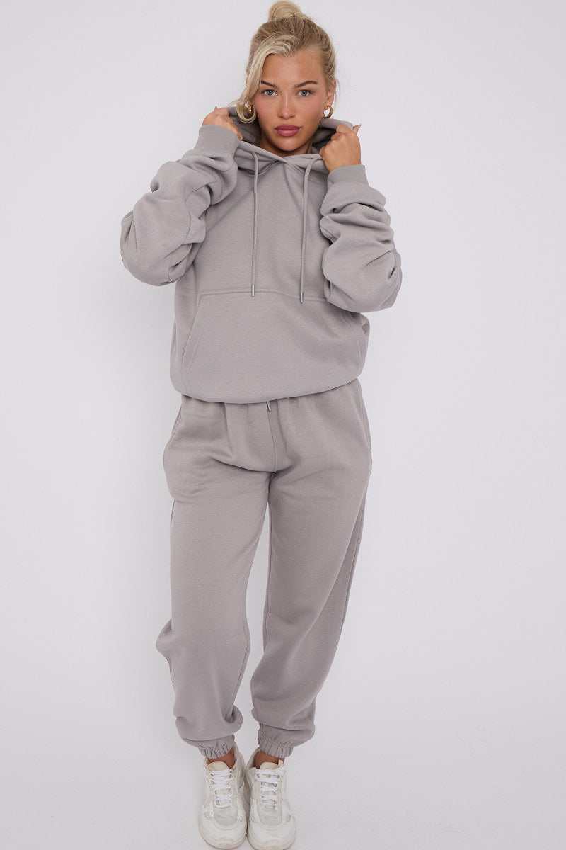 Dove Grey Ruched Sleeve Hoodie And Jogger Set - Storm Desire