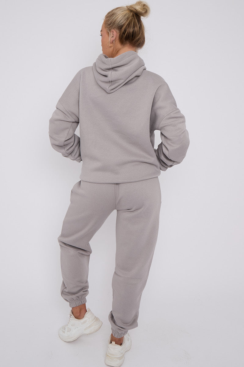 Dove Grey Ruched Sleeve Hoodie And Jogger Set - Storm Desire