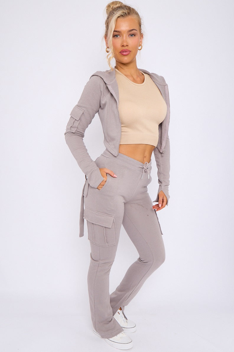 Utility Pocket Crop Zip Top & Flare Jogger Set - Isabel - Storm Desire