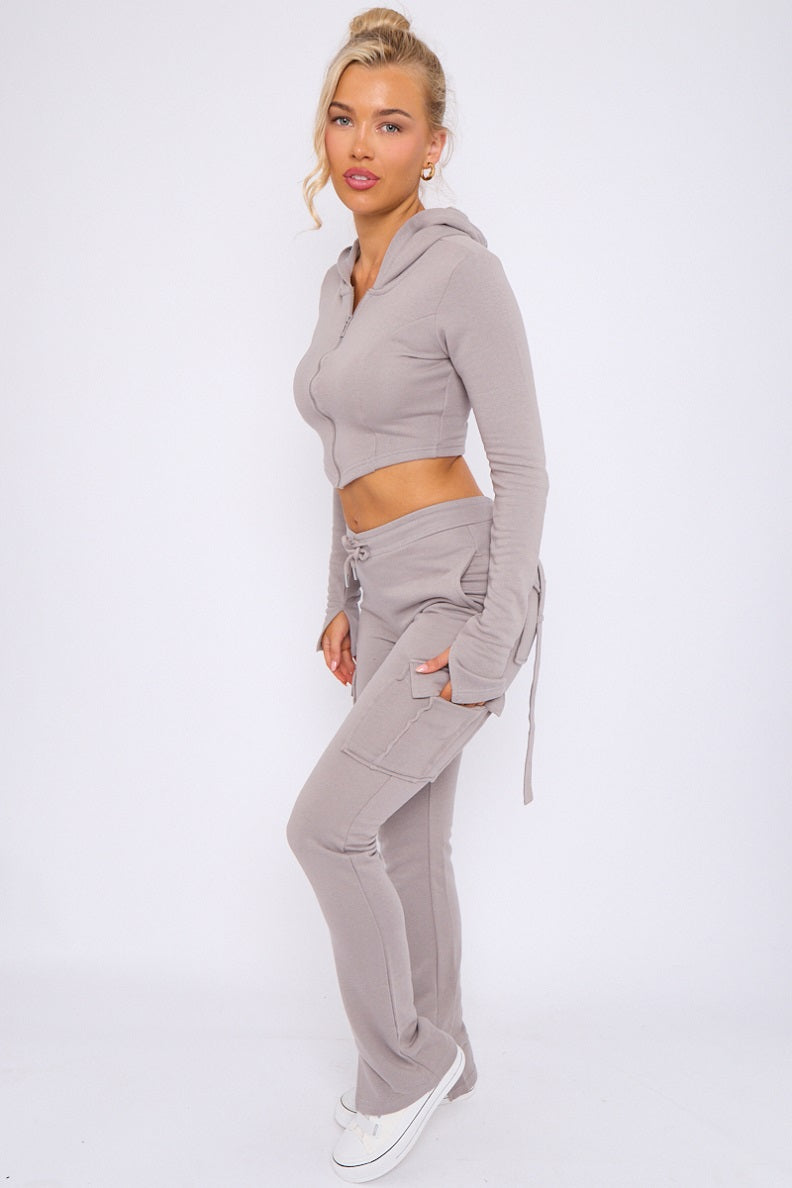 Utility Pocket Crop Zip Top & Flare Jogger Set - Isabel - Storm Desire