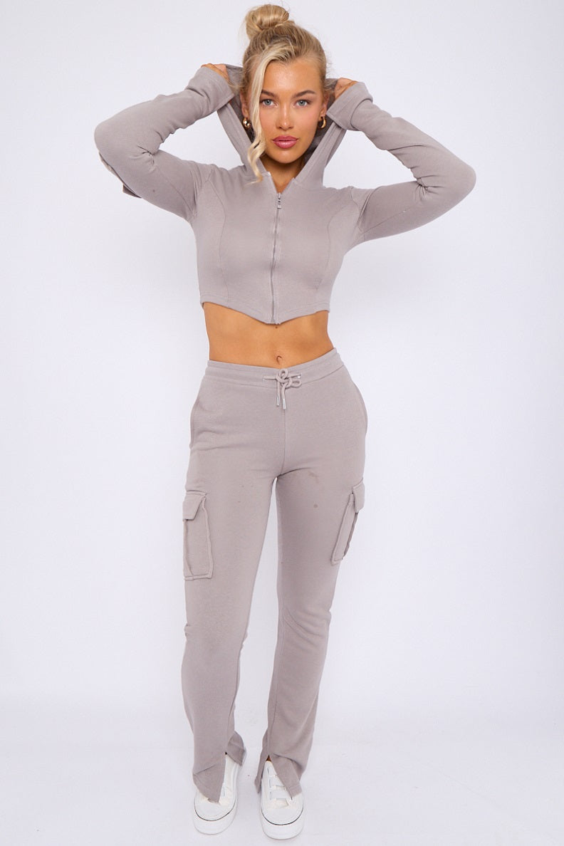Utility Pocket Crop Zip Top & Flare Jogger Set - Isabel - Storm Desire