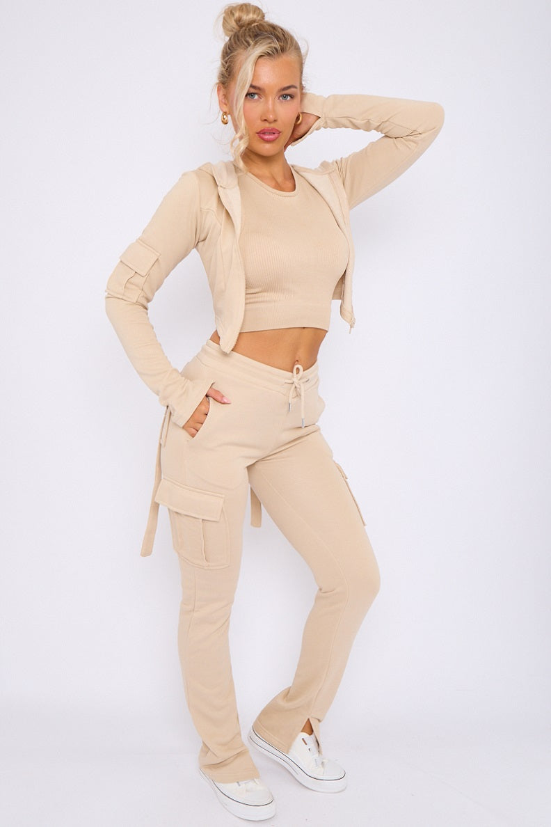 Utility Pocket Crop Zip Top & Flare Jogger Set - Isabel - Storm Desire