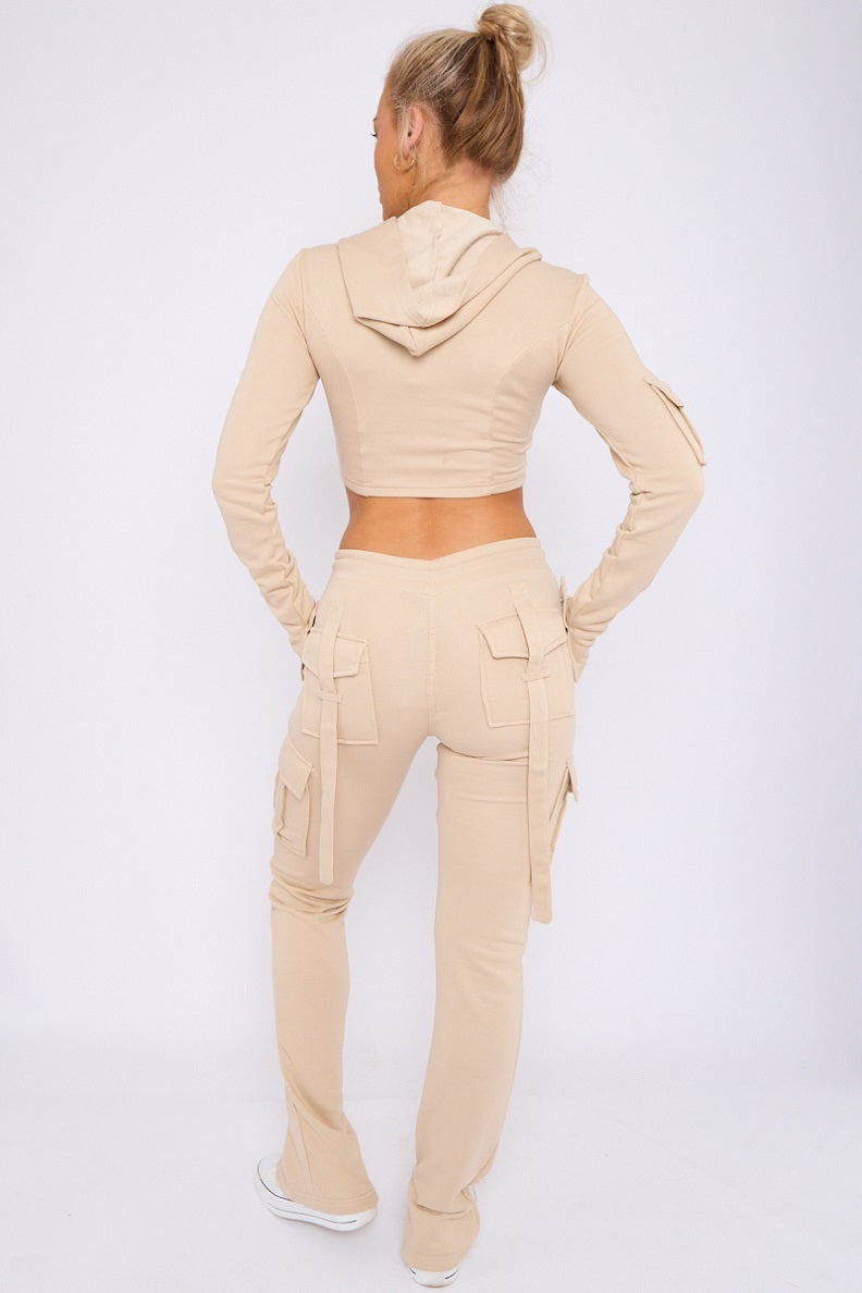Utility Pocket Crop Zip Top & Flare Jogger Set - Isabel - Storm Desire