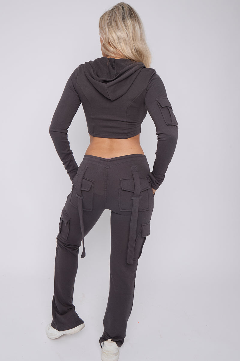 Utility Pocket Crop Zip Top & Flare Jogger Set - Isabel - Storm Desire