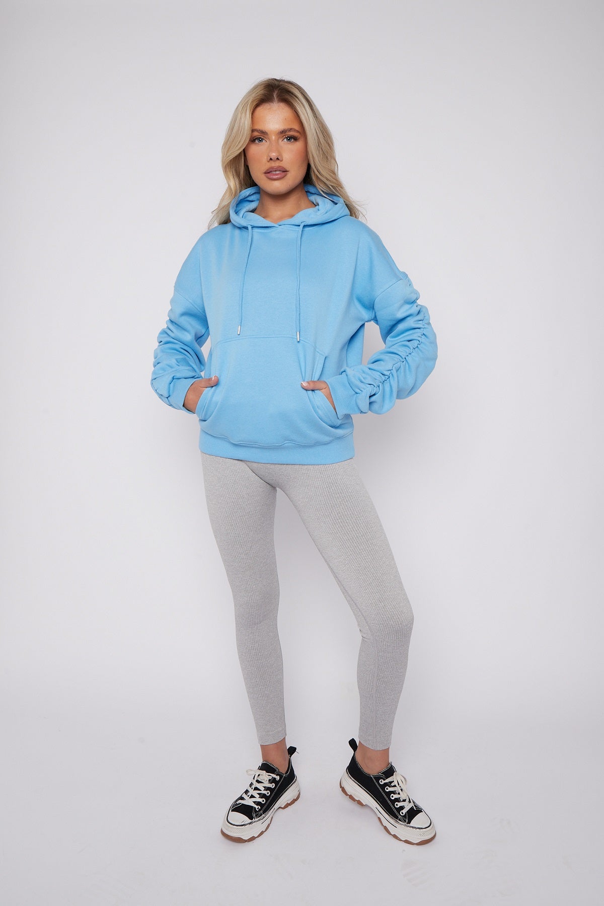 Ruched Sleeve Hooded Sweatshirt - Kora - Storm Desire