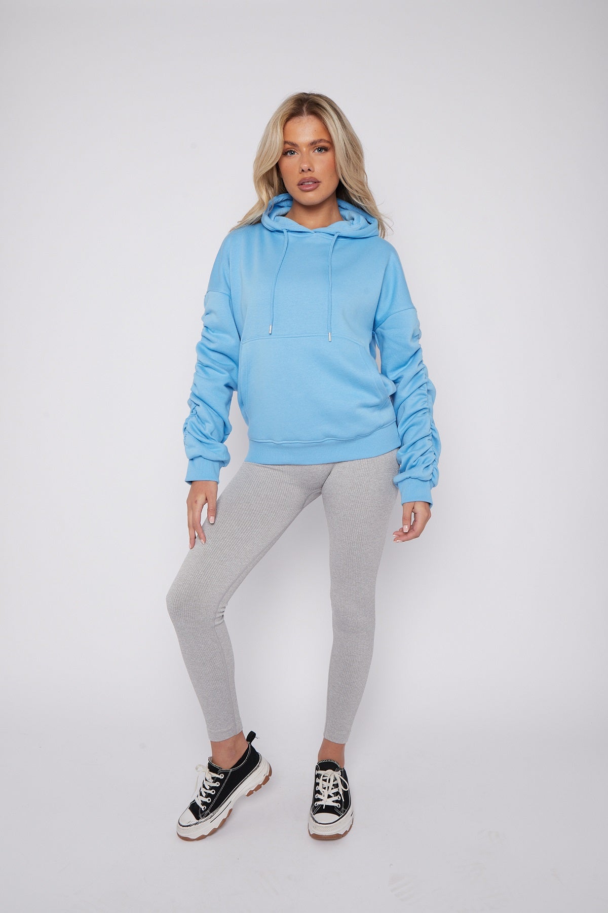 Ruched Sleeve Hooded Sweatshirt - Kora - Storm Desire