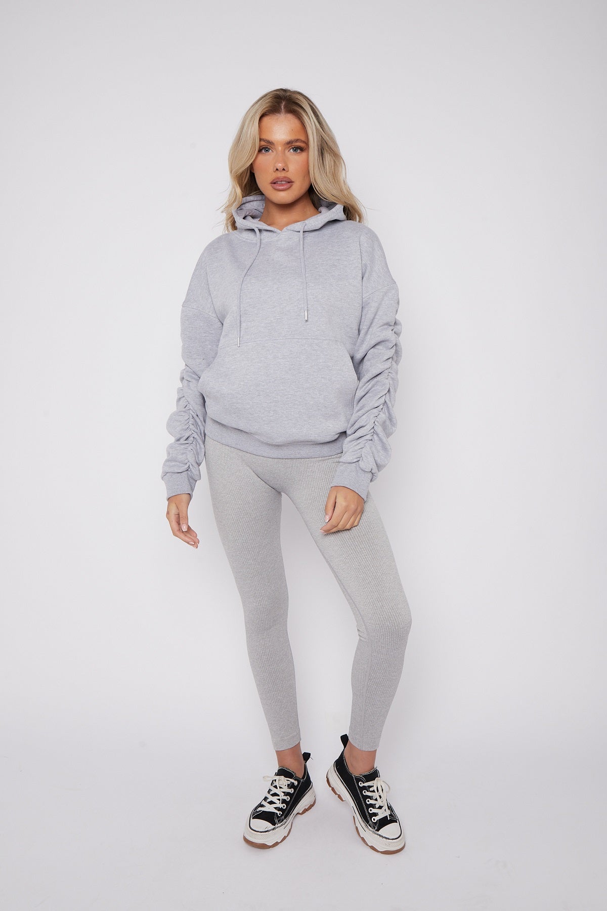Ruched Sleeve Hooded Sweatshirt - Kora - Storm Desire