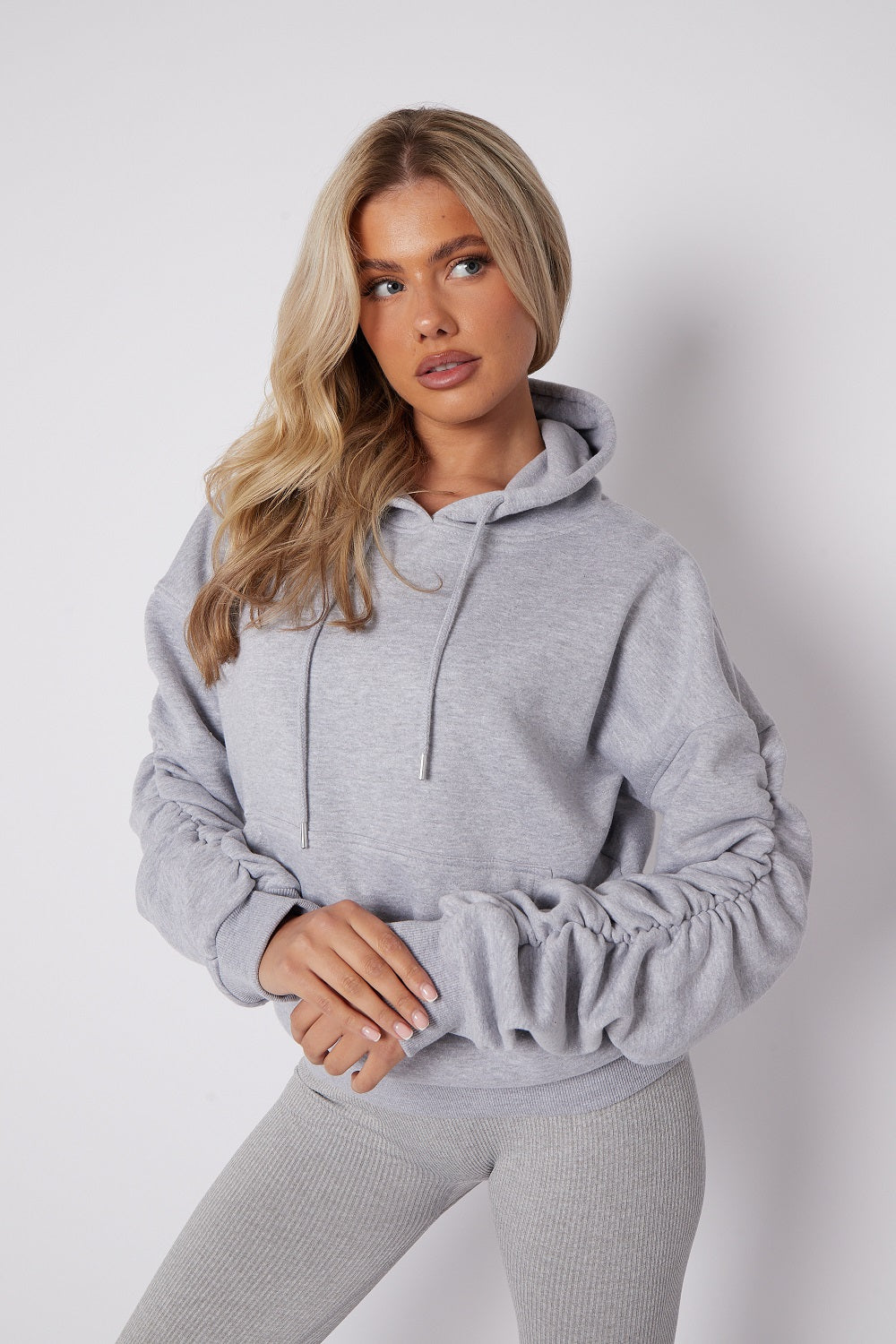 Ruched Sleeve Hooded Sweatshirt - Kora - Storm Desire