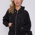 Black High Neck Hooded Festival Wind Surfer Jacket - Parker - Storm Desire