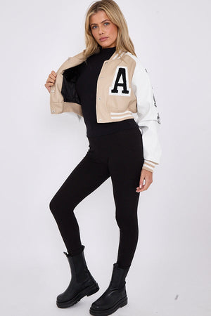 Faux Leather Crop Varsity Jacket - Sofia - Storm Desire